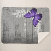Paarse Butterfly Rustic Personalized Sherpa Deken (Voorkant (horizontaal))