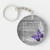 Paarse Butterfly Rustic Personalized Sleutelhanger (Voorkant)