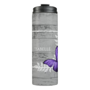 Paarse Butterfly Rustic Personalized Thermosbeker