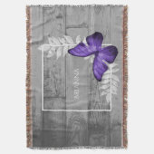 Paarse Butterfly Rustic Personalized Throw Blanket Deken (Voorkant Verticaal)