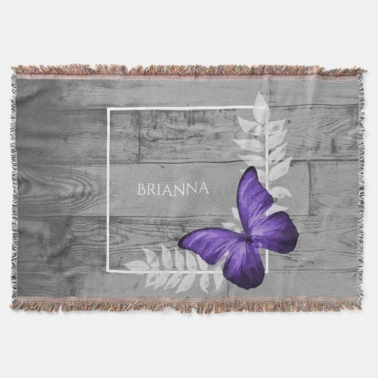 Paarse Butterfly Rustic Personalized Throw Blanket Deken (Voorkant)