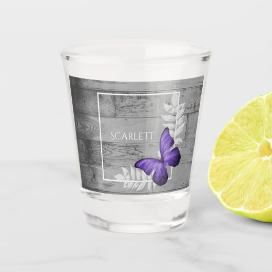 Paarse Butterfly Rustic Specialized Shot Glass Glas (Voorkant)