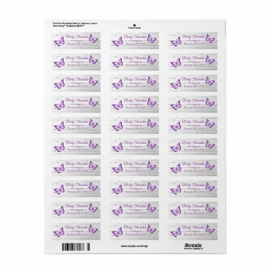 Paarse Butterfly Rustic Wood Return Label (Full Sheet)