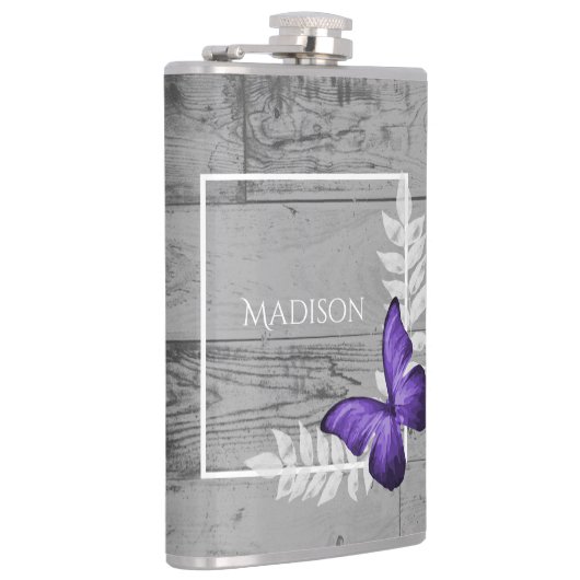 Paarse Butterfly Rustische kolf Heupfles (Rechts)