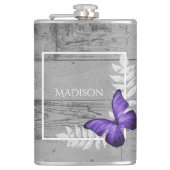 Paarse Butterfly Rustische kolf Heupfles (Voorkant)