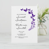 Paarse Butterfly Sweet 16 Uitnodiging (Staand voorkant)