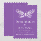 Paarse Butterfly Sweet Sixteen Uitnodiging (Voorkant / Achterkant)