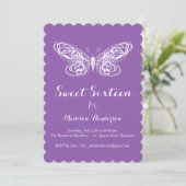 Paarse Butterfly Sweet Sixteen Uitnodiging (Staand voorkant)