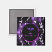 Paarse Butterfly Swirl, Voeg naam en datum toe Magneet (Voorkant / Achterkant)