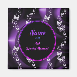 Paarse Butterfly Swirl, Voeg naam en datum toe Magneet