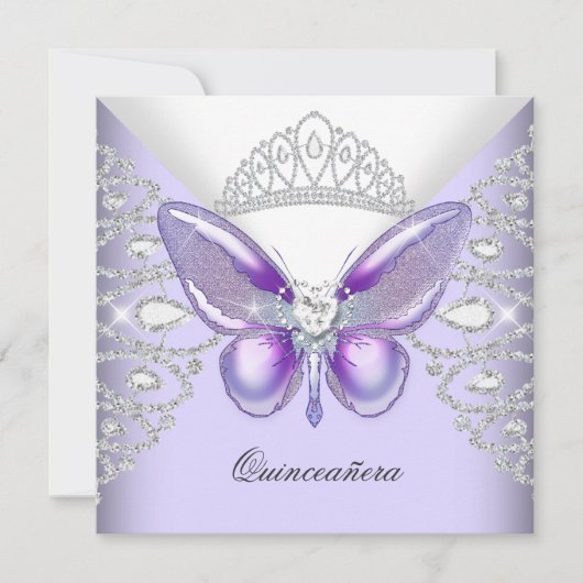Paarse Butterfly Tiara Quinceanera 15de partij Kaart (Voorkant)
