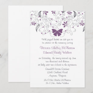 Paarse Butterfly Whimsy Wedding Invitation Kaart
