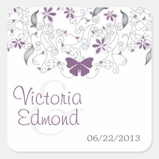 Paarse Butterfly Whimsy Wedding Stickers (Voorkant)