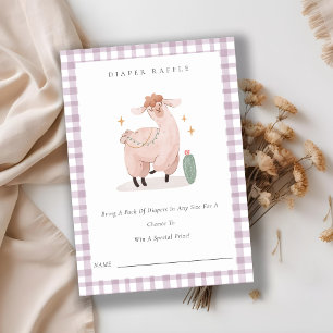 Paarse Cactus Boho Llama Diaper Raffle Baby shower Informatiekaartje