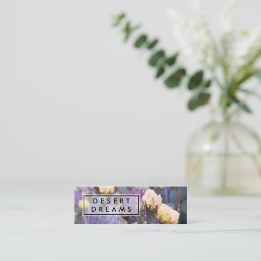 Paarse Cactus Flower Desert Garden Photo Travel Mini Visitekaartje (Staand voorkant)