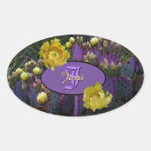Paarse Cactus met gele bloemen Envelopdichtingen Ovale Sticker (Voorkant)
