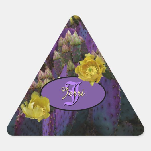 Paarse Cactus met gele bloemen Envelopdichtingen Sticker (Voorkant)
