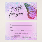paarse cadeaukaart voor glitter vlinder visitekaartje (Voorkant /achterkant)