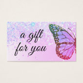 paarse cadeaukaart voor glitter vlinder visitekaartje (Voorkant)