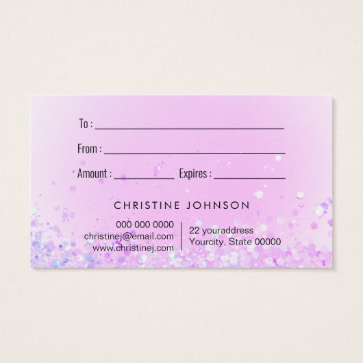 paarse cadeaukaart voor glitter vlinder visitekaartje (Achterkant)