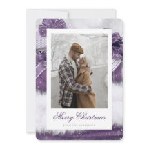 Paarse  cadeautjes met sneeuwfotokerstkaarten