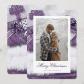 Paarse  cadeautjes met sneeuwfotokerstkaarten feestdagenkaart (Voorkant / Achterkant)