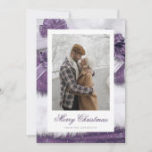 Paarse  cadeautjes met sneeuwfotokerstkaarten feestdagenkaart (Voorkant)