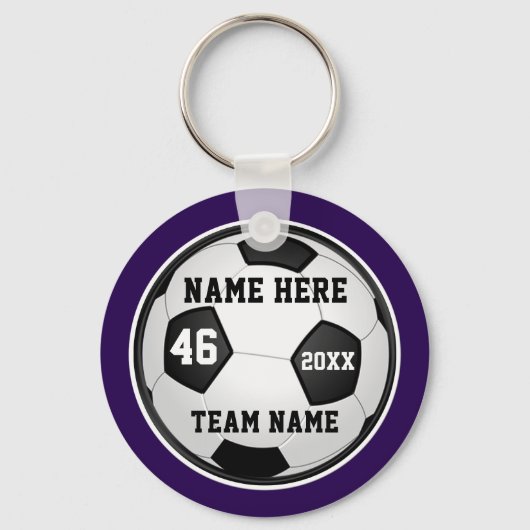 Paarse cadeautjes van het Soccer Team of Uw KLEURE Sleutelhanger (Voorkant)