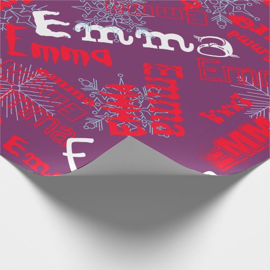 Paarse cadeauverpakking gepersonaliseerd, sneeuwvl cadeaupapier (Hoek)