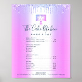 Paarse Cake Bakkerij Glitter Drips Menu Prijslijst Poster (Voorkant)