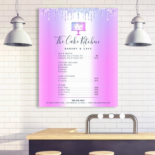 Paarse Cake Bakkerij Glitter Drips Menu Prijslijst Poster