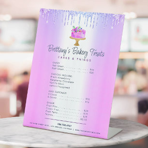 Paarse Cake Bakkerij Glitter Drips Menu Prijslijst Reclamebord Met Voetstuk