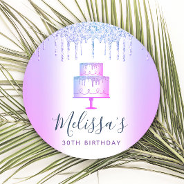 Paarse cake glitters druppels meisjesachtig glamou ronde kartonnen onderzetter
