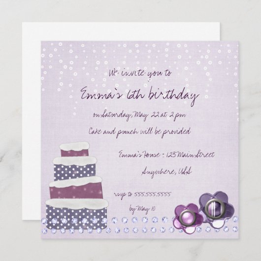 Paarse-Cake-uitnodiging Kaart (Voorkant / Achterkant)