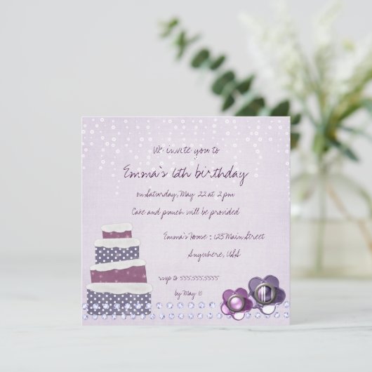 Paarse-Cake-uitnodiging Kaart (Staand voorkant)