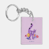  Paarse Calico Cat & Matisse Flowers Sleutelhanger (Voorkant Links)