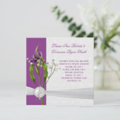 Paarse Calla Lilies White Damask Post Wedding Kaart (Staand voorkant)