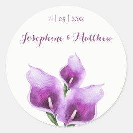 Paarse Calla Lillies Waterverf Trouwstickers Ronde Sticker