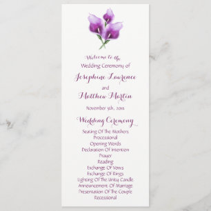 Paarse Calla Lily Bloemen Trouwceremonie Programma Programmakaart