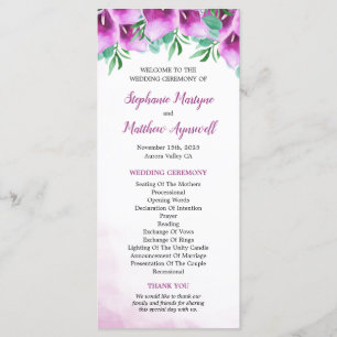 Paarse Calla Lily Bloemen Trouwceremonie Programmakaart