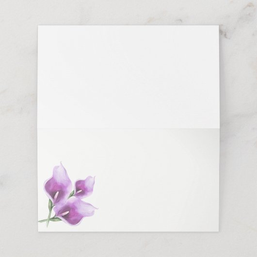 Paarse Calla Lily Bloemen Waterverf Bruiloft Plaatskaartje (Buitenkant ongevouwen)