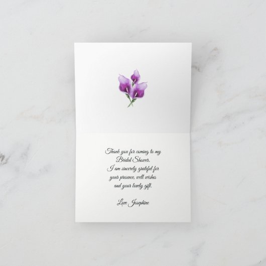 Paarse Calla Lily Bloemen Waterverf Vrijgezellenfe Bedankkaart (Binnen)