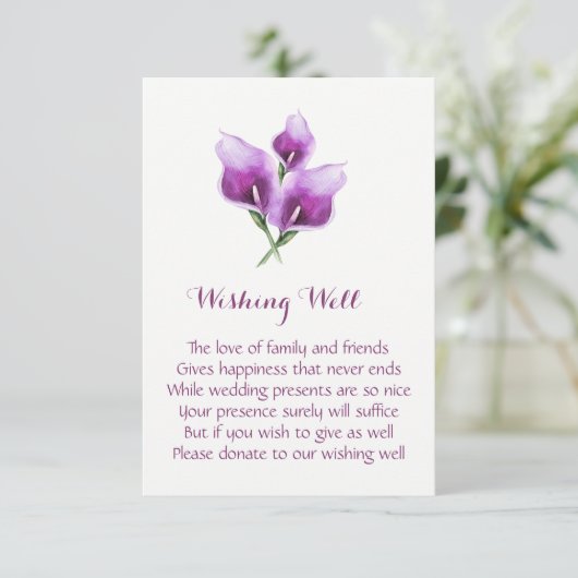 Paarse Calla Lily Bruiloft Wishing Well Kaarten (Staand voorkant)