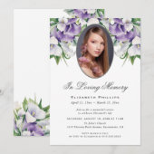 Paarse Calla Lily Foto Begrafenisdienst Kaart (Voorkant / Achterkant)