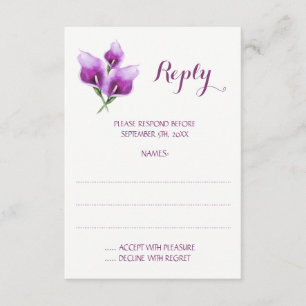 Paarse Calla Lily Monogram Trouwantwoord Kaarten RSVP Kaartje