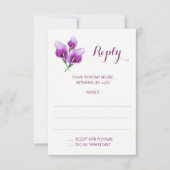 Paarse Calla Lily Monogram Trouwantwoord Kaarten RSVP Kaartje (Voorkant)