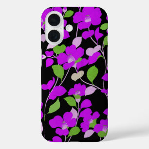 PAARSE CAMELLIAS, WITTE GROENEN LATEN ZWARTE VORM iPhone 16 HOESJE
