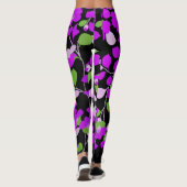 PAARSE CAMELLIAS, WITTE GROENEN LATEN ZWARTE VORM LEGGINGS (Achterkant)