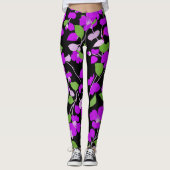 PAARSE CAMELLIAS, WITTE GROENEN LATEN ZWARTE VORM LEGGINGS (Voorkant)