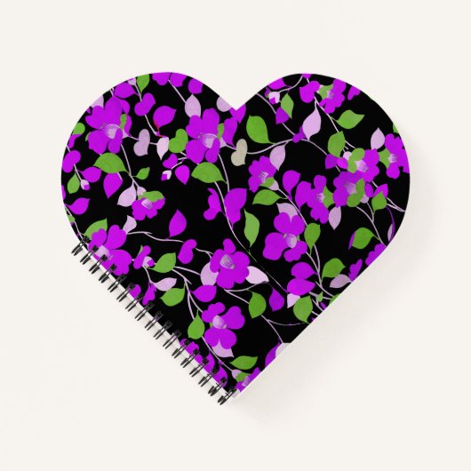 PAARSE CAMELLIAS, WITTE GROENEN LATEN ZWARTE VORM NOTITIEBOEK (Voorkant)